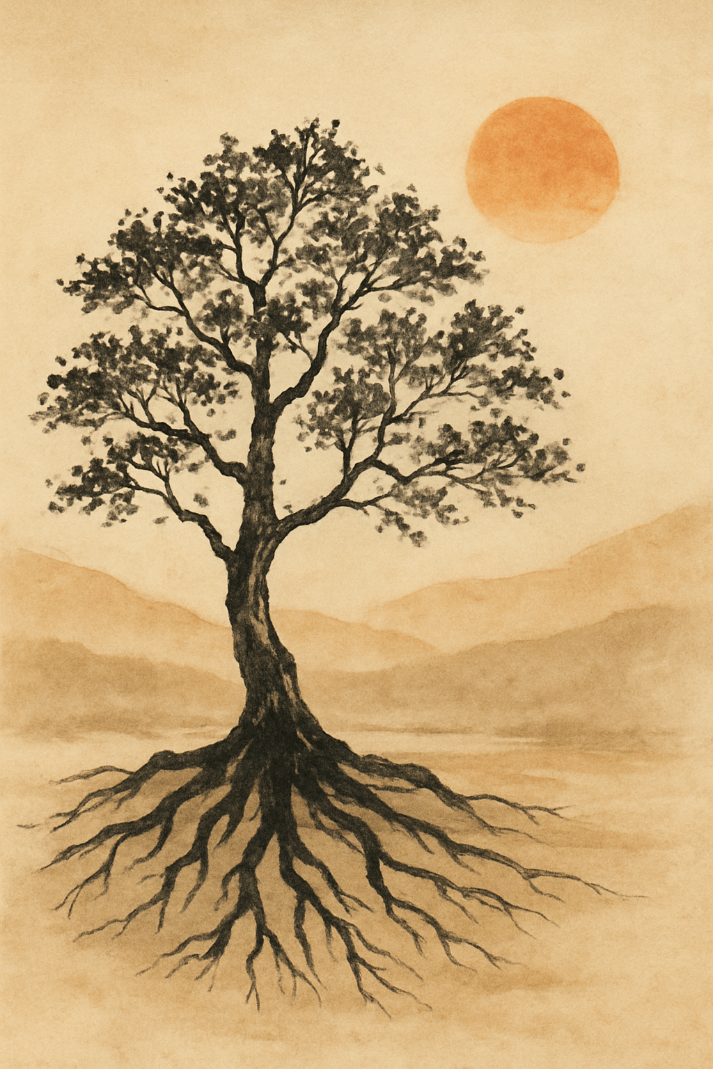  ChatGPT created image it describes as “Korean ink painting of a tree with deep roots” 